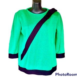 Vintage Color Block Green and Black Bow Lightweight Crewneck Sweater size Small